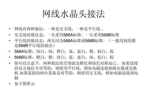 以网线水晶头的568A和568B不同之处（解析网线水晶头568A和568B两种连接方式的区别及应用场景）