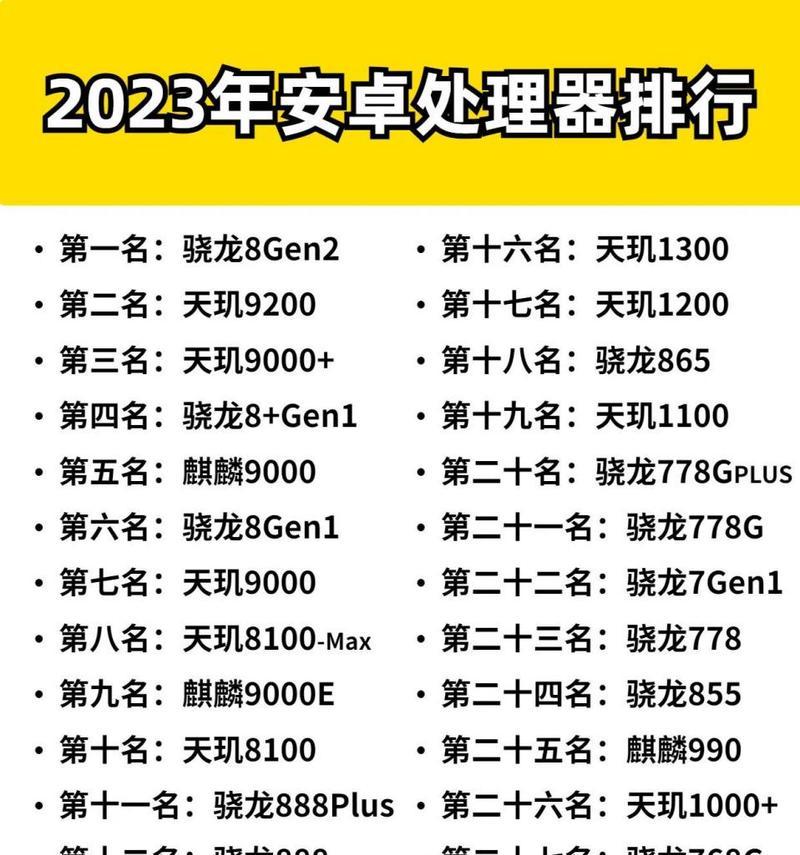 安卓手机CPU排行榜（性能、功耗、价格，一网打尽！）