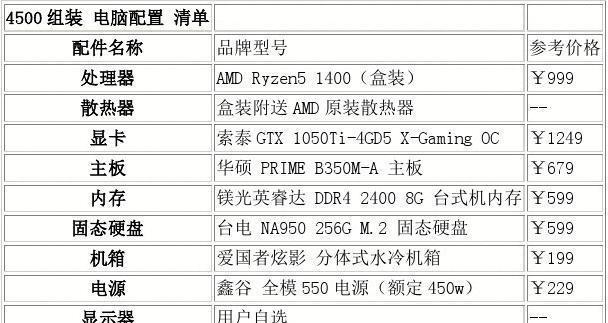 电脑配置清单（如何根据需求选择适合自己的电脑配置）