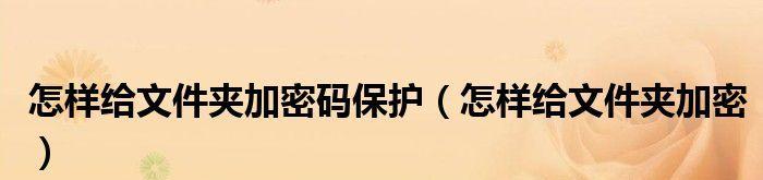 如何给文件夹加密设密码保护（简单有效的方法保护个人文件夹安全）